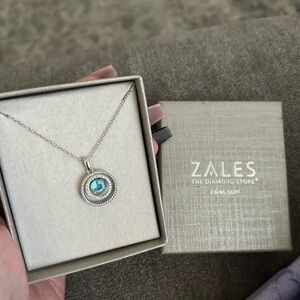 Zales Silver Necklace with Aquamarine Center